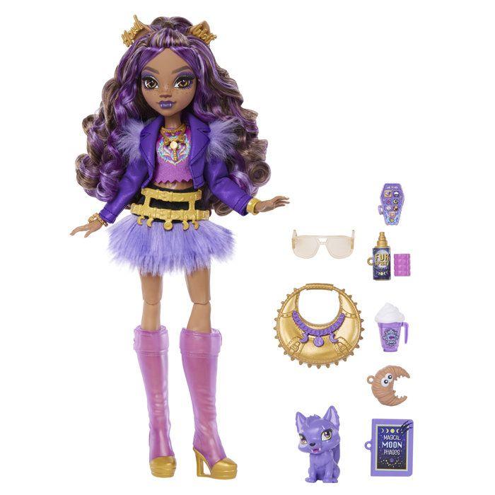 Fashion Doll - MONSTER HIGH - JHK30 - Clawdeen Back To School - Pet - Gold Jewelry - 7 Accessories