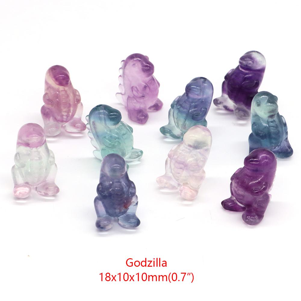 Natural Fluorite Crystals Mini Cartoon Animal Statue Reiki Healing Stones Carved Gemstone Crafts Home Decoration Ornament Gifts