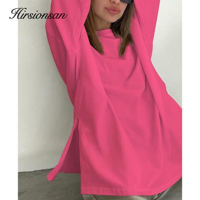 Hirsionsan di Base In Cotone A Maniche Lunghe T Delle Donne Della Camicia 2022 Nuovo di Grandi Dimensioni Solido Split Donna Abbigliamento Casual Fondo Camicette Magliette Femminili