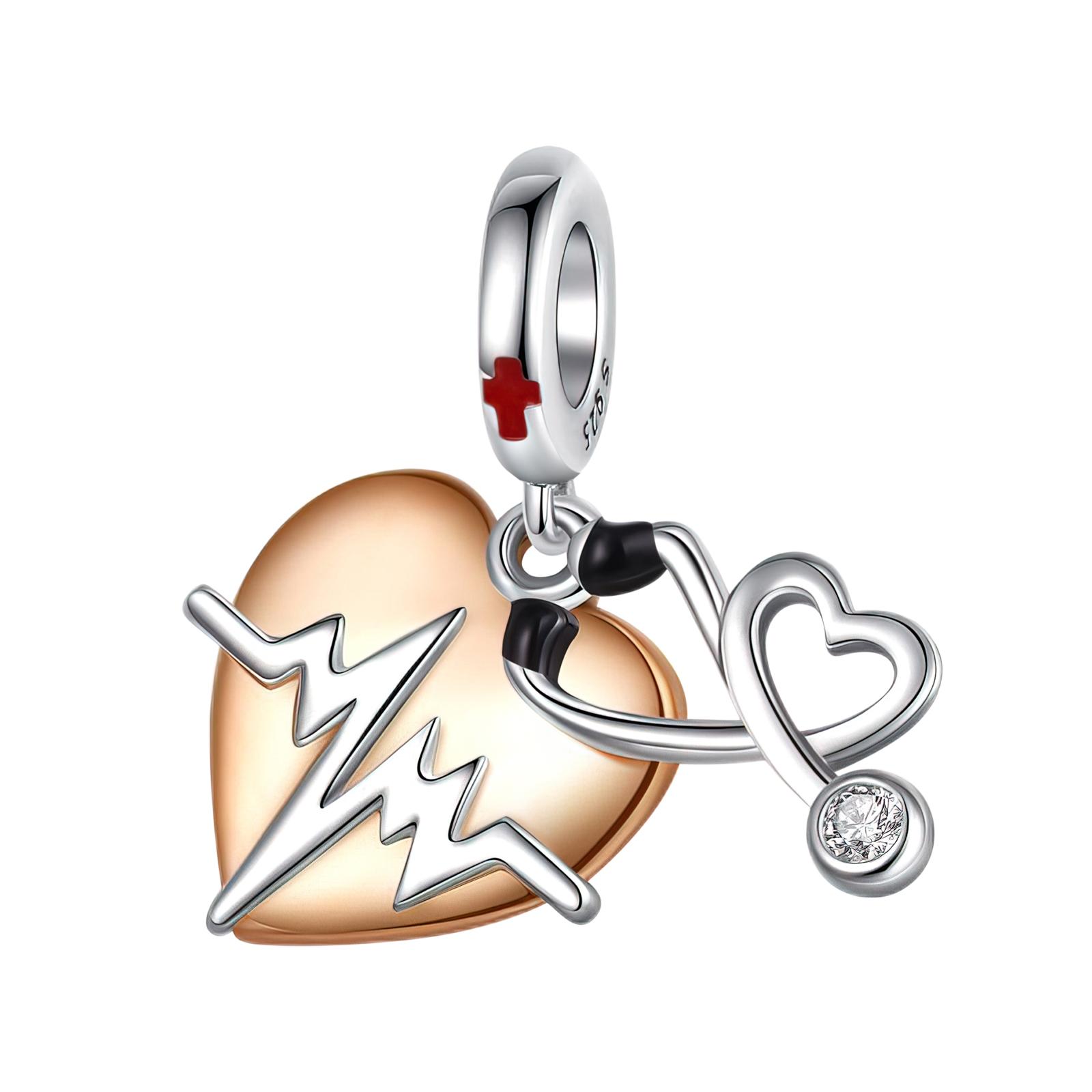 

copper ECG love stethoscope boutique pendant fit original bracelet charm beads necklace Diy female jewelry High Quality