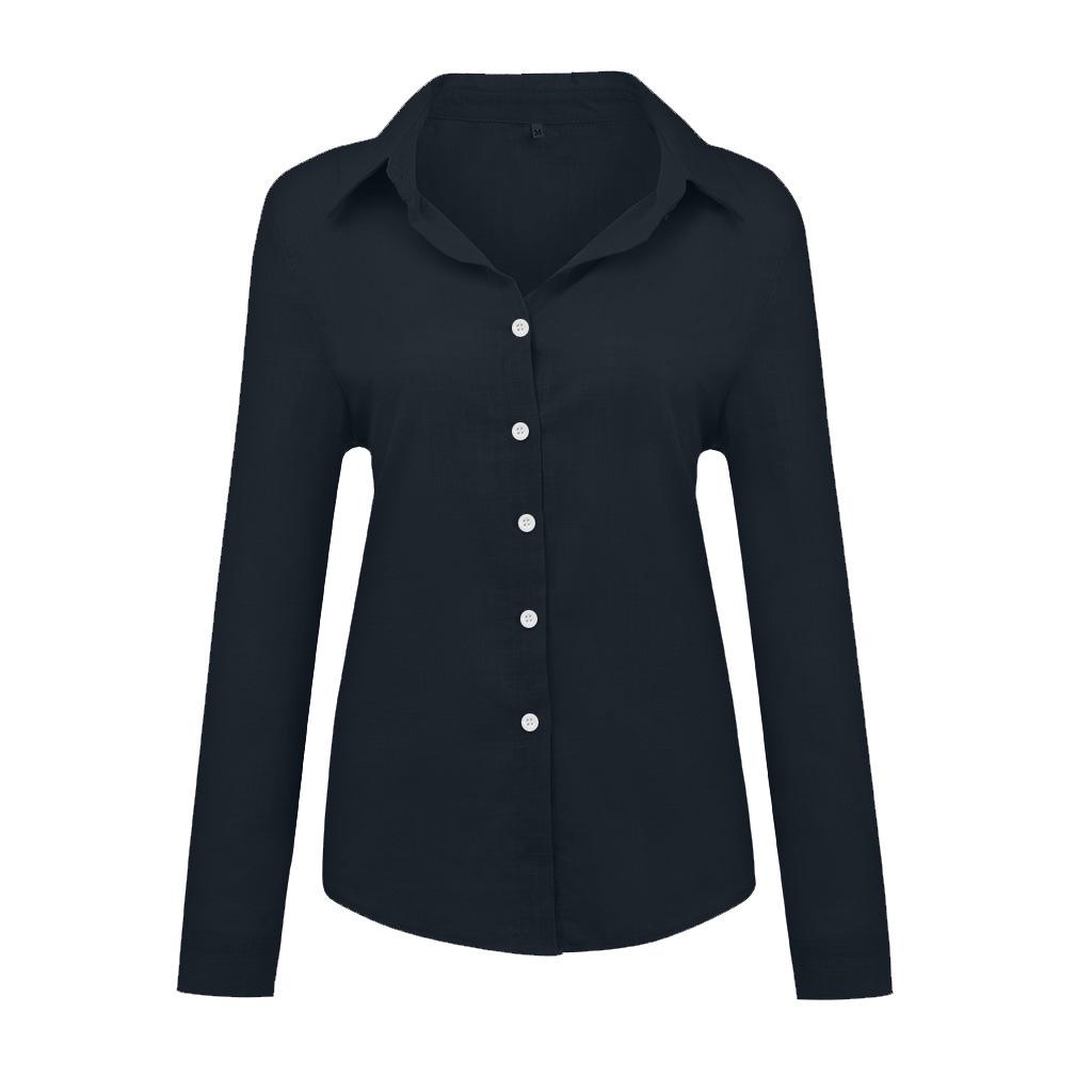 2023 European & American Women's Casual Loose Long Sleeve Cotton Linen Shirt - Solid Color