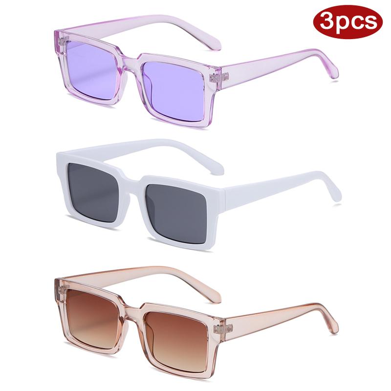 Protective Glasses 3pcs Fashion Jelly Color Square Sunglasses Women Casual Sun Glasses Women Small Frame Design Eyewear UV400