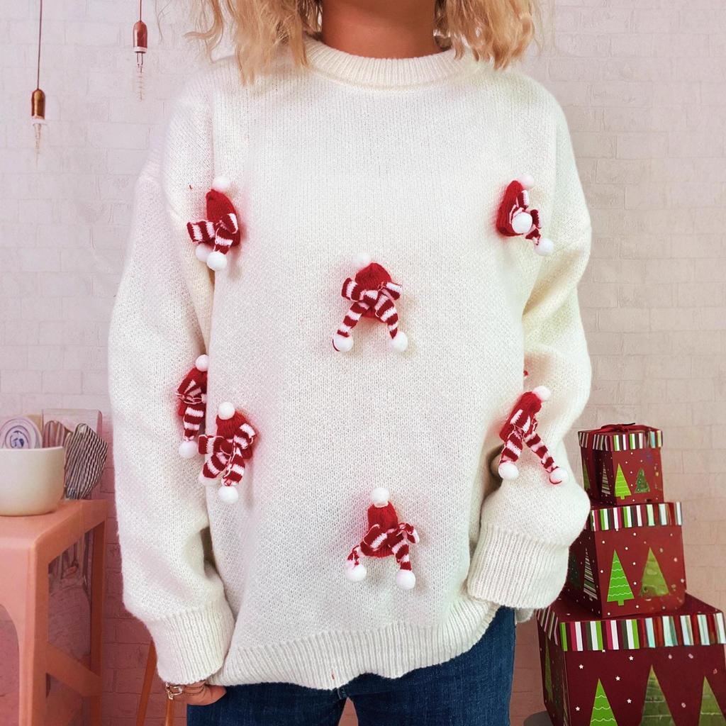 Herbst/Winter Patchwork Strickoberteil mit Schleife - Lässiger Stil für Damen zu Weihnachten & Neujahr.