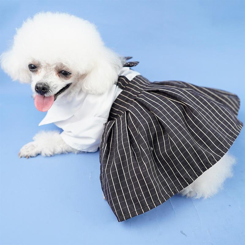 Pet dog student suit pet clothes couple dress skirt suit striped spring and summer cat dog little teddy