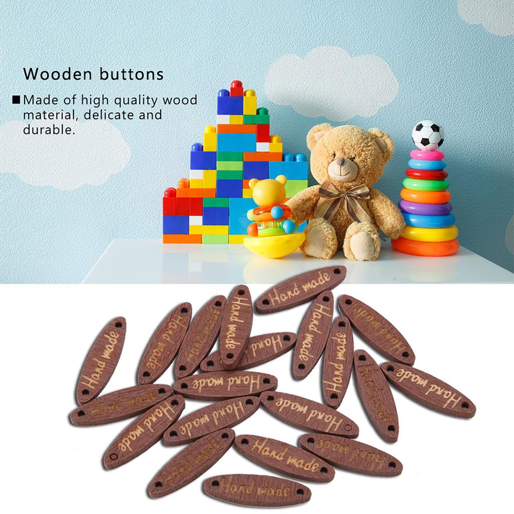 200pcs Oval Wood Buttons Handmade Label 2Holes Wooden Decorative Buttons DIY Scrapbooking Craft