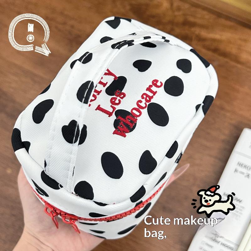 Multi-Functional Polka Dot Makeup Bag Handheld Zipper Design Small Cosmetic Pouch Handbag Women Girls