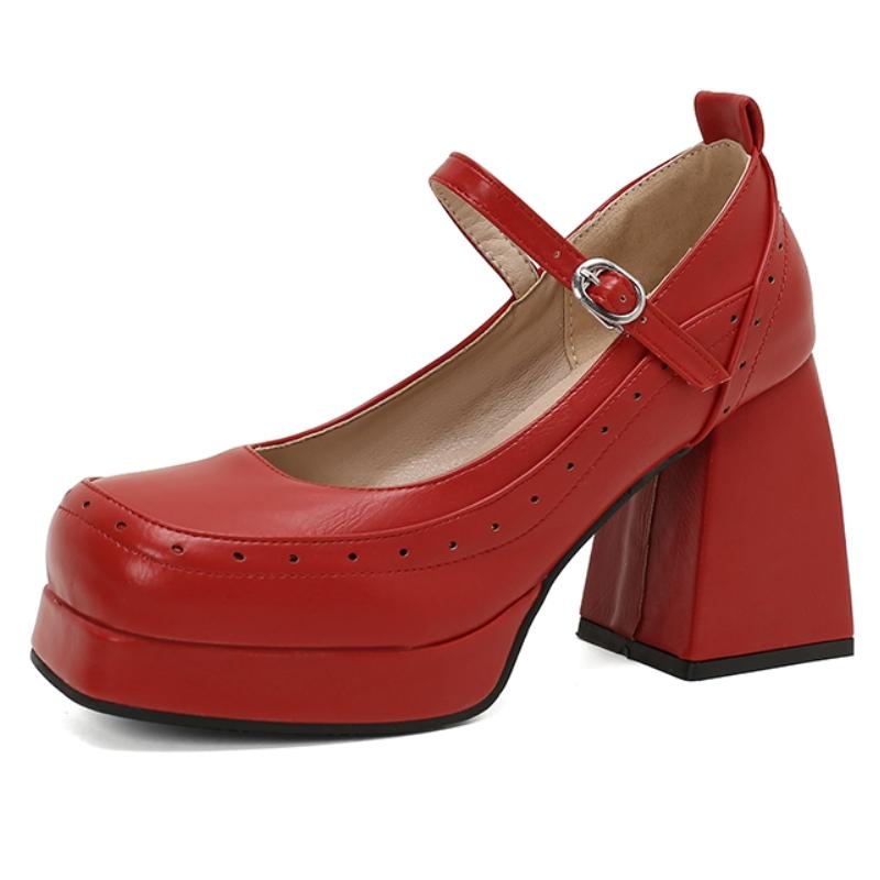 Fashion Elegant Women's High Heels Mary Janes Shoes Pumps Platform Large Size 45 Black Gray Red Heeled Dance Party Wedding Shoes Female
