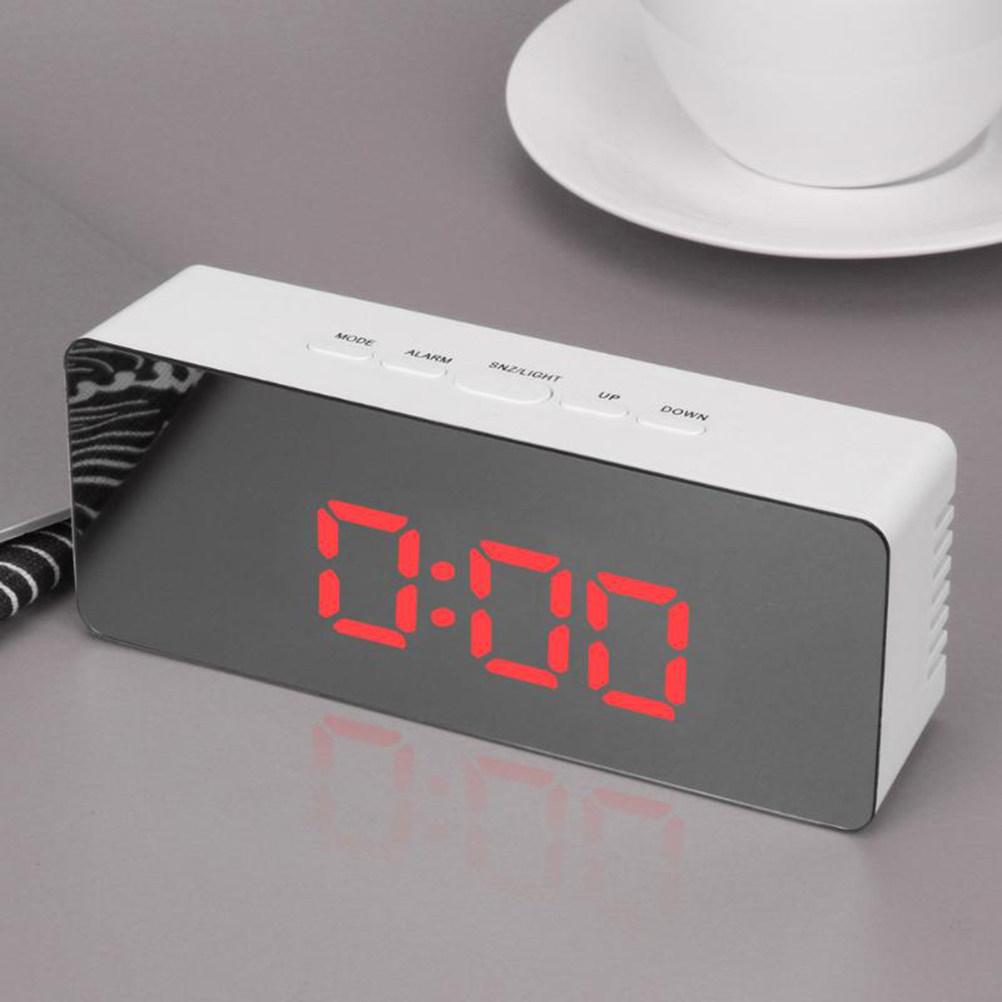 LED Alarm Clock Multi-Function Mirror Digital Alarm Clock Large LED Display Red USB Buzzer Snooze Temperature