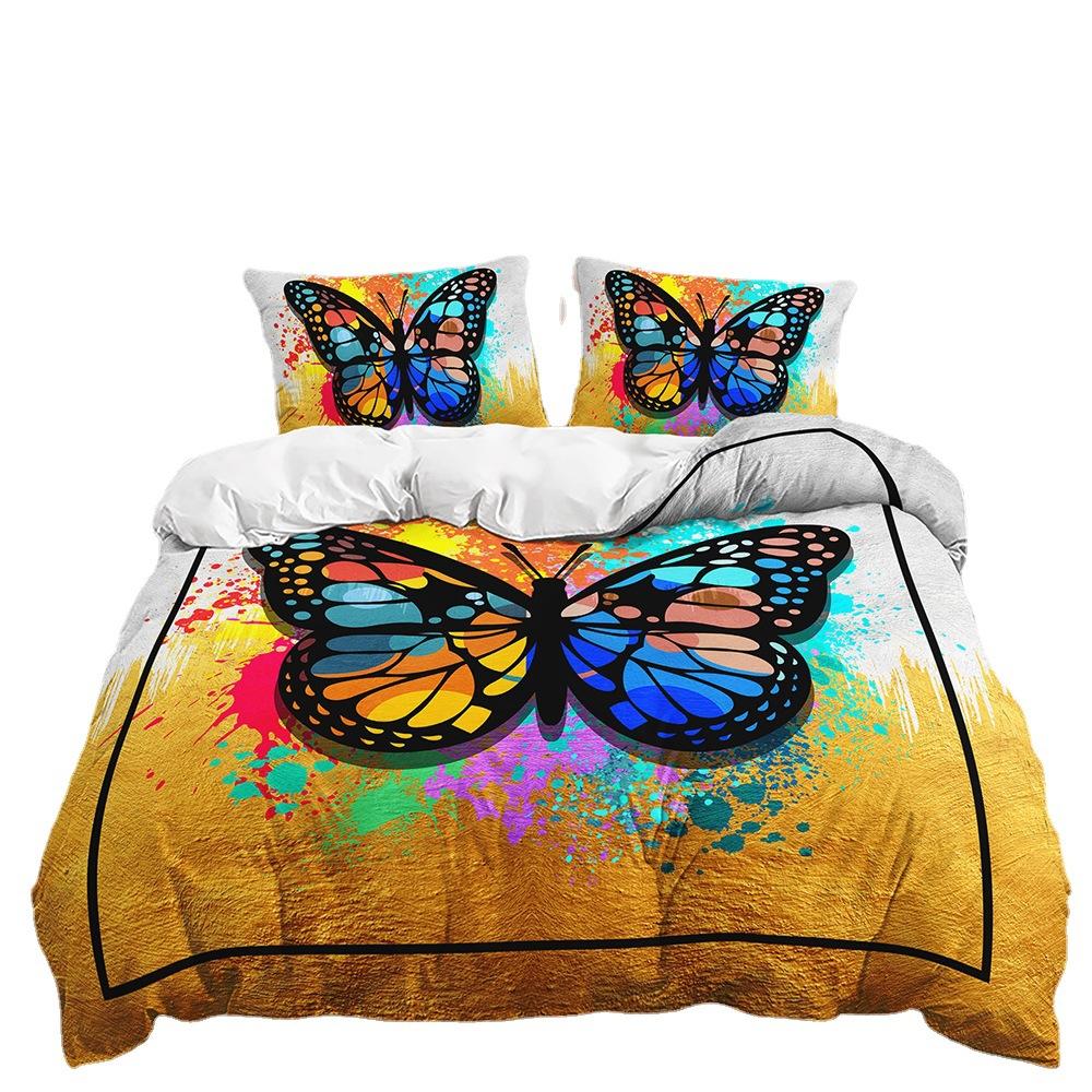 Three-Piece 3D Quilt Cover Gradual Change Butterfly Magic Kit Bedding