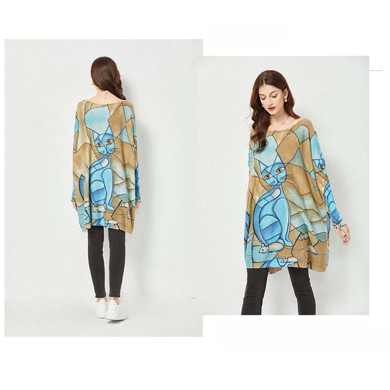 Women's Fall Animal Print Sweater Urban Casual Pullover Top Large Loose Knit Sweater