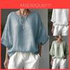 Camicia da donna in cotone e lino, vestibilità larga, con scollo rotondo e maniche corte, per un look casual primaverile