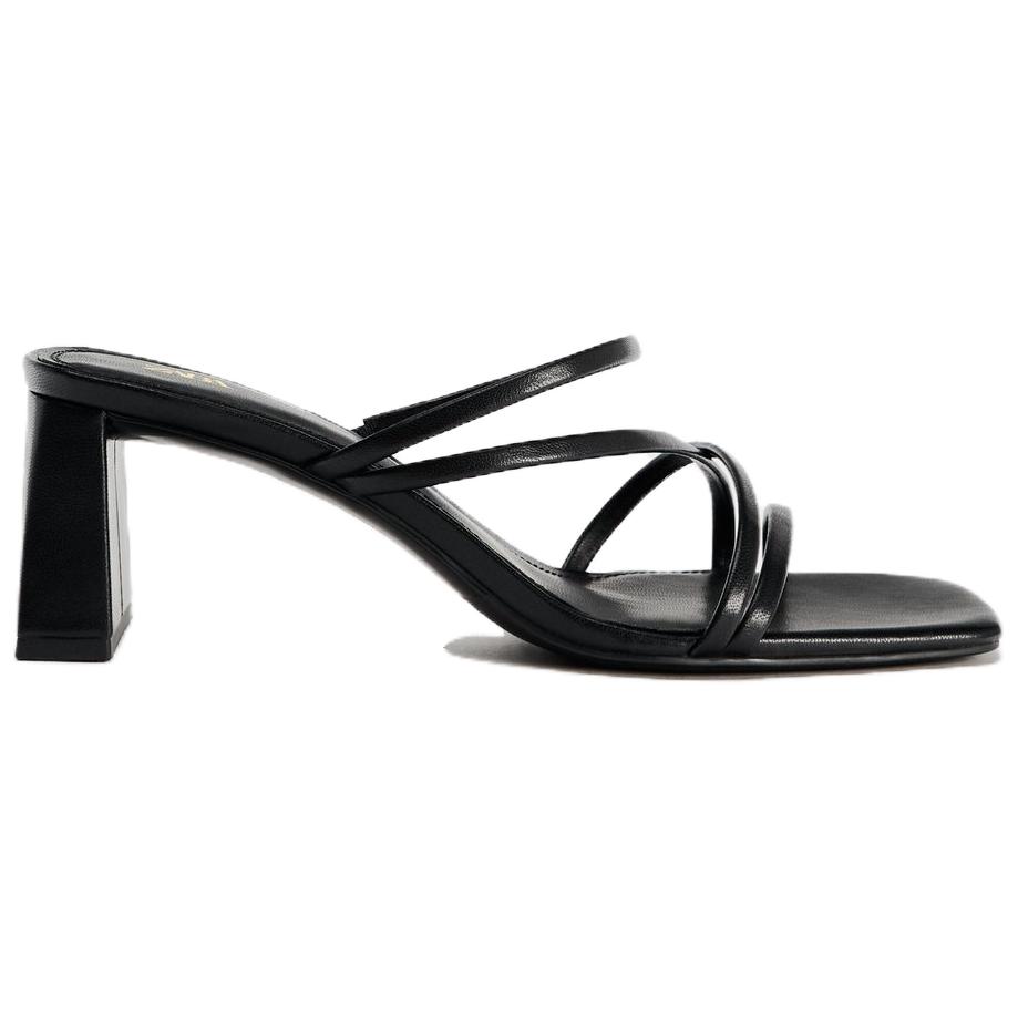 ZARA Square Toe Chunky Heel Slip-On Sandals Women sandals Black 12810410800