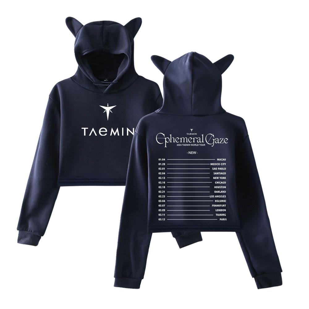 Taemin Ephemeral Pullover Girls Casual Cat Cropped Hoodies Female Long Sleeve Sweatshirts Crop Top Women's Hoodie Sexy Tops