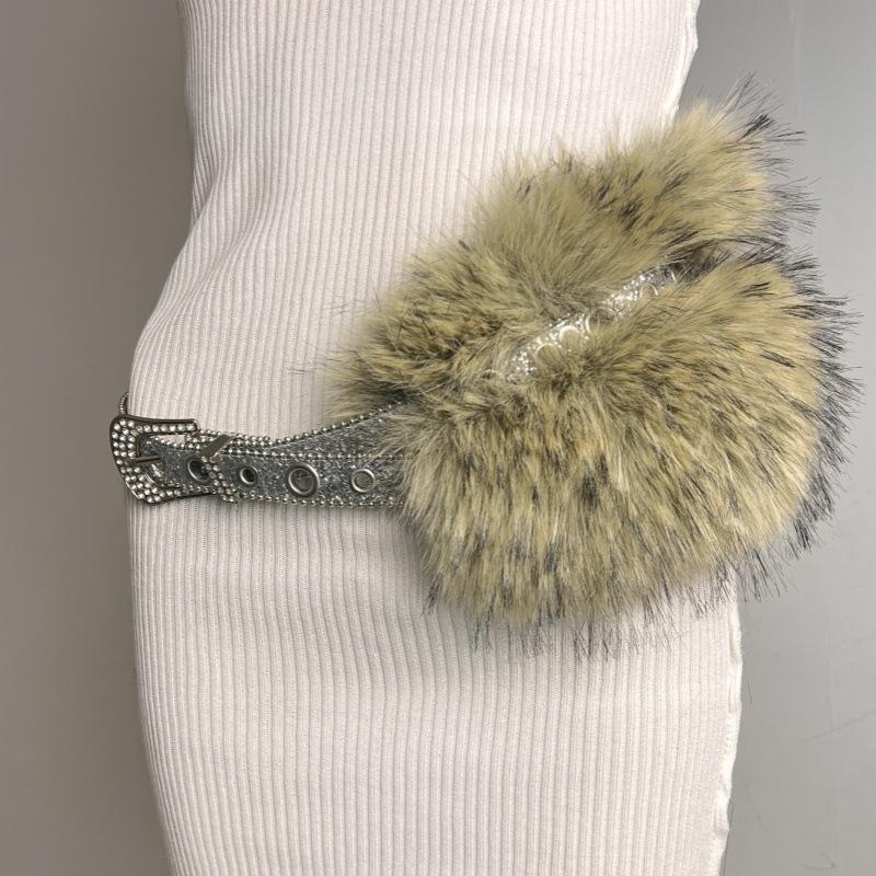 Y2K Plyšové pasové pásky Punk Huňaté Kožešinové Kovbojské Pásky Vintage Pásky z Umělé Kožešiny Dámská Móda