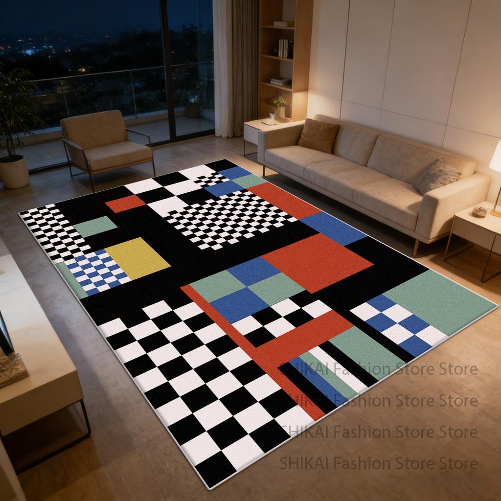 Bauhaus Geometric Abstract Style Living Room Rug Home Decoration Luxury Washable Fluffy Carpet Antiskid Short Velvet Floor Mats