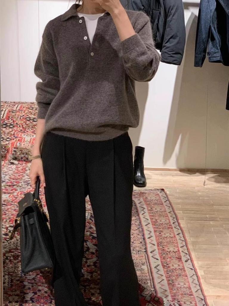 Women's Pure Wool Half-Open Collar Sweater - Autumn/Winter Knitwear, Loose Fit, Casual Style