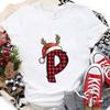 Christmas Alphabet AZ Letter Print Womens Tshirt Santa Graphic Casual Holiday Fashion Top Xmas Party Tees shirt for Women