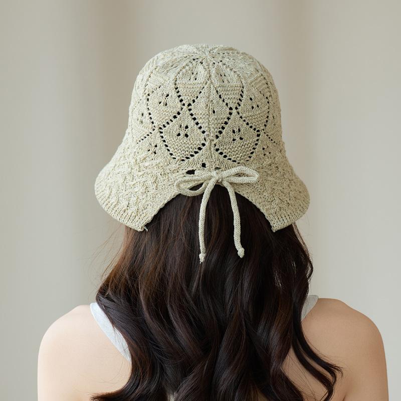 Hollow Knitted Bucket Cap, Rear Split Basin Cap, Summer Breathable Sunscreen Visor, Outdoor Travel Shows A Small Face
