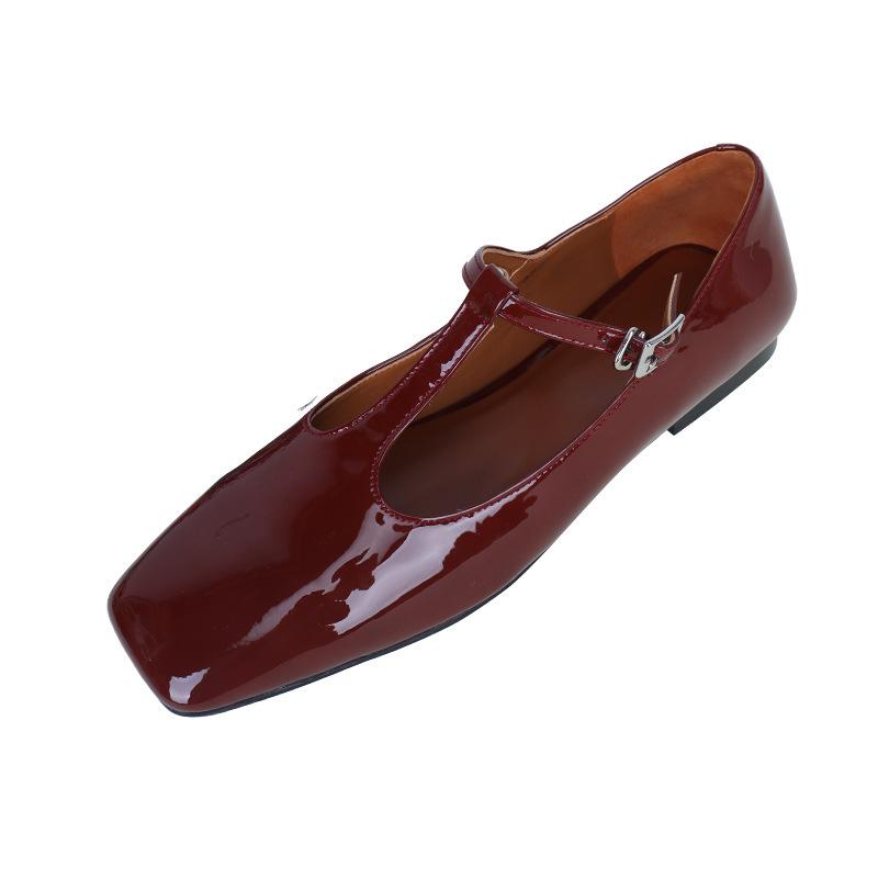 

2025 new leather Mary Jane square head women s fashion casual thick sole heightening shallow mouth single shoes women s versatile 39 бордовий