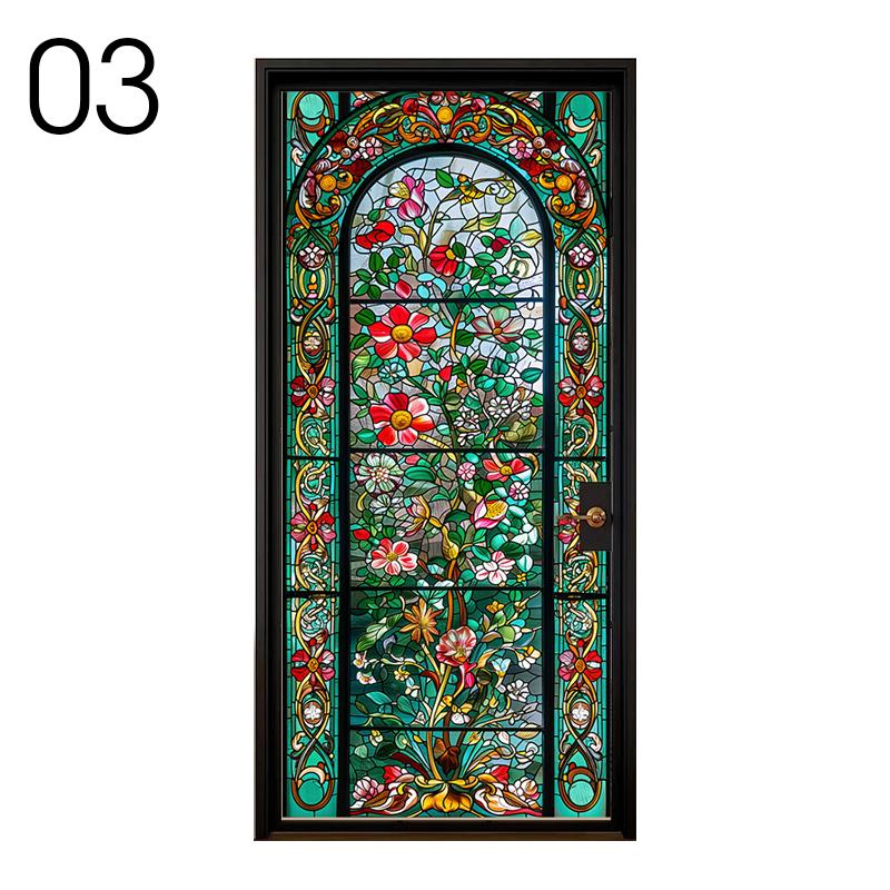 

European Retro Luxury Rose Stained Glass Film Flower Pattern Home Decor Privacy Window Film Self-Adhesive Window Stickers (as the picture,40x80cm)