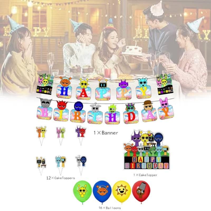Festive Incredibox Sprunki Birthday Party Decoration Set With Colorful Balloons And Banners