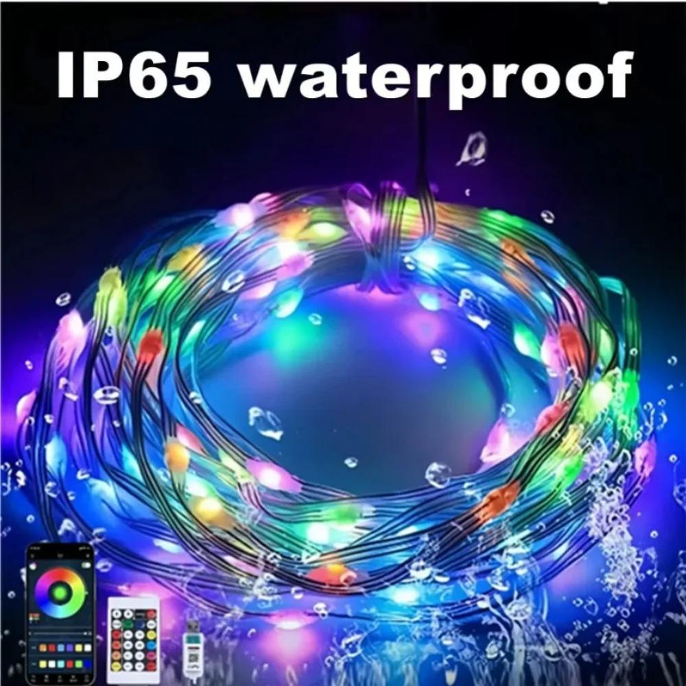Outdoor Wasserdicht 5V USB WS2812B App-Steuerung Lichterkette Dreamcolor Party Festival Baumlichter Hochzeitsdekoration Girlande Lampe
