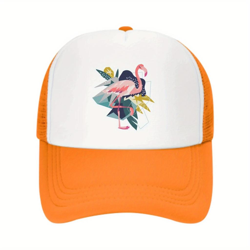 Flamingo Abstract Geometric Print Trucker Hat Unisex Polyester Adjustable Sun Cap for Casual Outdoor Wear