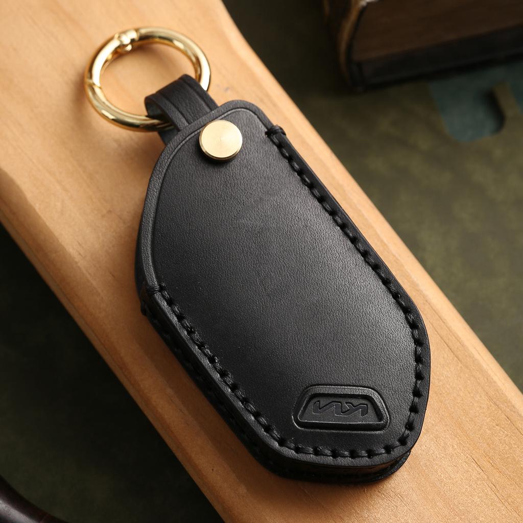 Customized Leather Key Cover Is Suitable for Kia 2024 New KIA High-end Real Cowhide Key Bag Shell Ring.