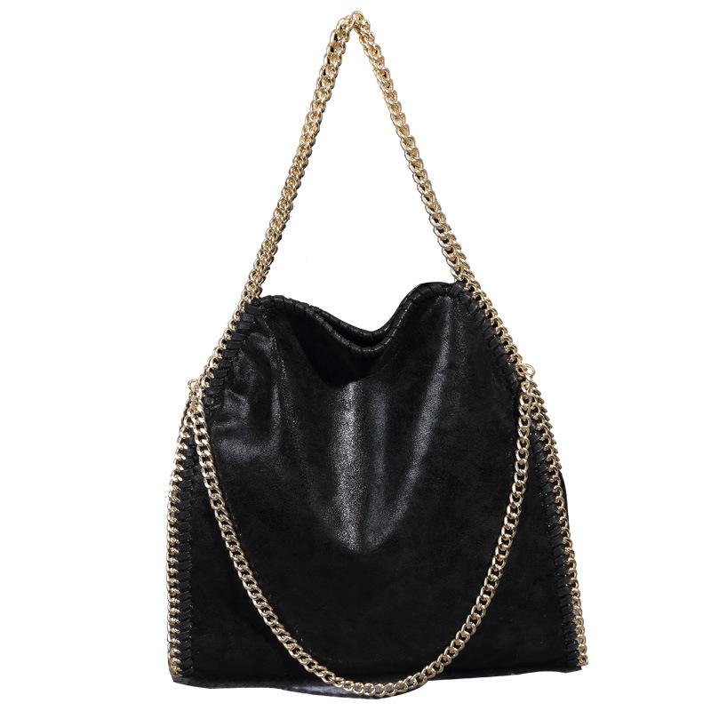 

Женская сумка большой вместимости новая складная поддержка цепочки очень большая сумка на плечо через плечо универсальная сумка с тремя цепочками чёрный