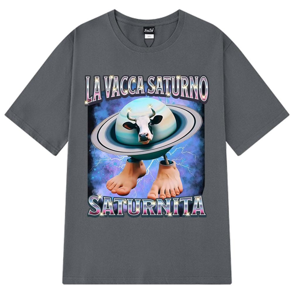 La Vacca Saturno Saturnita Rolig Ko Meme T-shirts Herrkläder Mode Humor T-shirt Casual Lös Bomulls T-shirt Streetwear