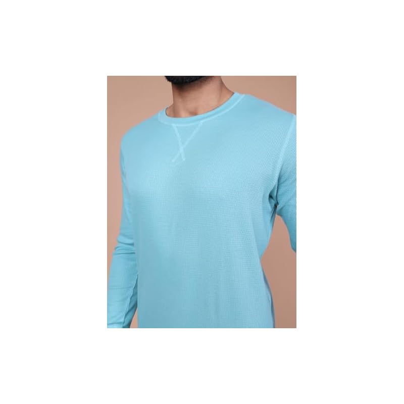 Waffle Texture Full Sleeve TShirt for Men % Cotton, Ribbed Crew Neck, Breathable Fabric, Enhanced Texture