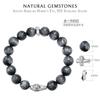 Gray Hawkseye Bead Bracelet Made of Premium Sterling Silver with Cross Charm Natural Stone Gift for Men Size [AWNL] Men's (10mm Stone) 16-17cm