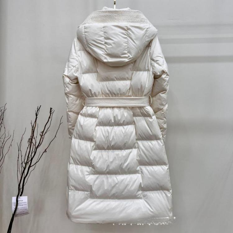 Warm Thickened Slim Fit Down Coat Long Hooded Knee Length Solid Color Casual Waist Slimming Winter Jacket