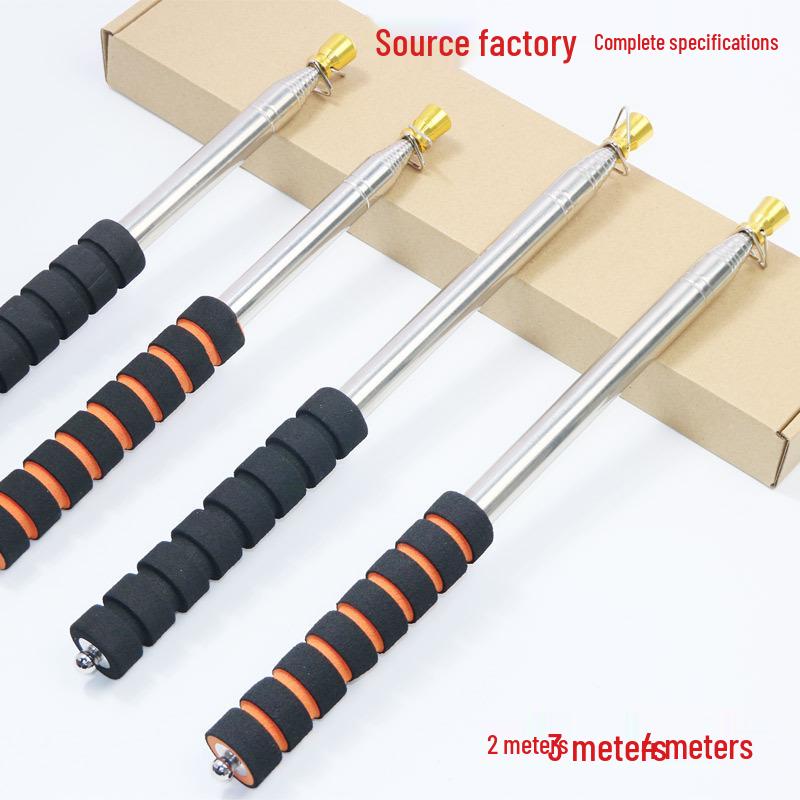 Gold Crown Telescopic Flagpole and Pointer, Stainless Steel, 3 Meters, Outdoor Use. 2m Orange Handle Round Ball