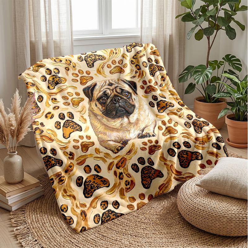 Pug Paradise Floral Theme blanket Lightweight Warm Flannel Blanket Decorative Throw Blanket for Home Decoration
