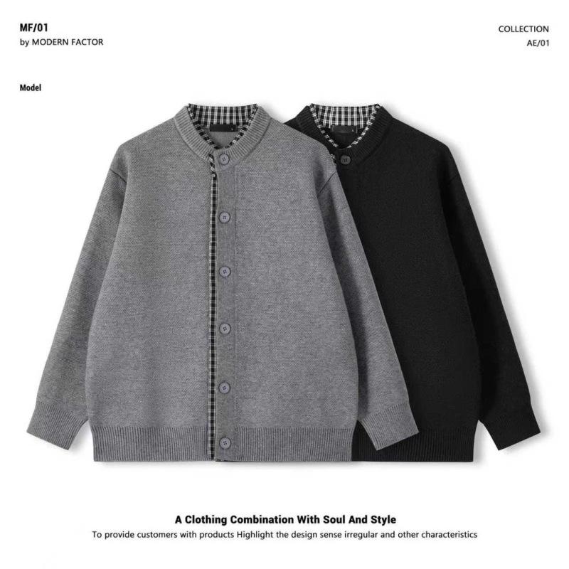 Loose Plaid Patchwork Fake Two Piece Knit Cardigan Sweater For Men