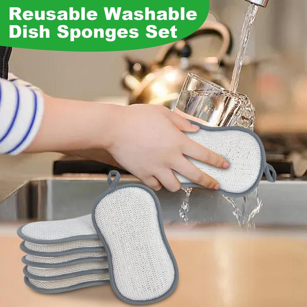 Dish Sponges Kitchen 6 Pieces Double-Sided Cleaning Sponges Washable Scrubber For Pot Washing Sink Pan Dish Home Kitchen
