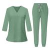 Set da Lavoro da Donna a Manica 3/4 con Top Scollo a V e Pantaloni Jogger, Uniforme Morbida ed Elastica per Professionisti Medici