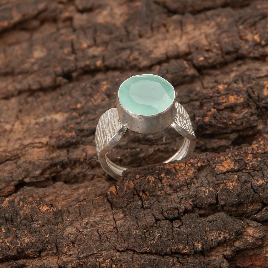 Aqua Chalcedony Gemstone 925 Sterling Silver Jewelry Ring For Mother's Day Gift RR-1-36