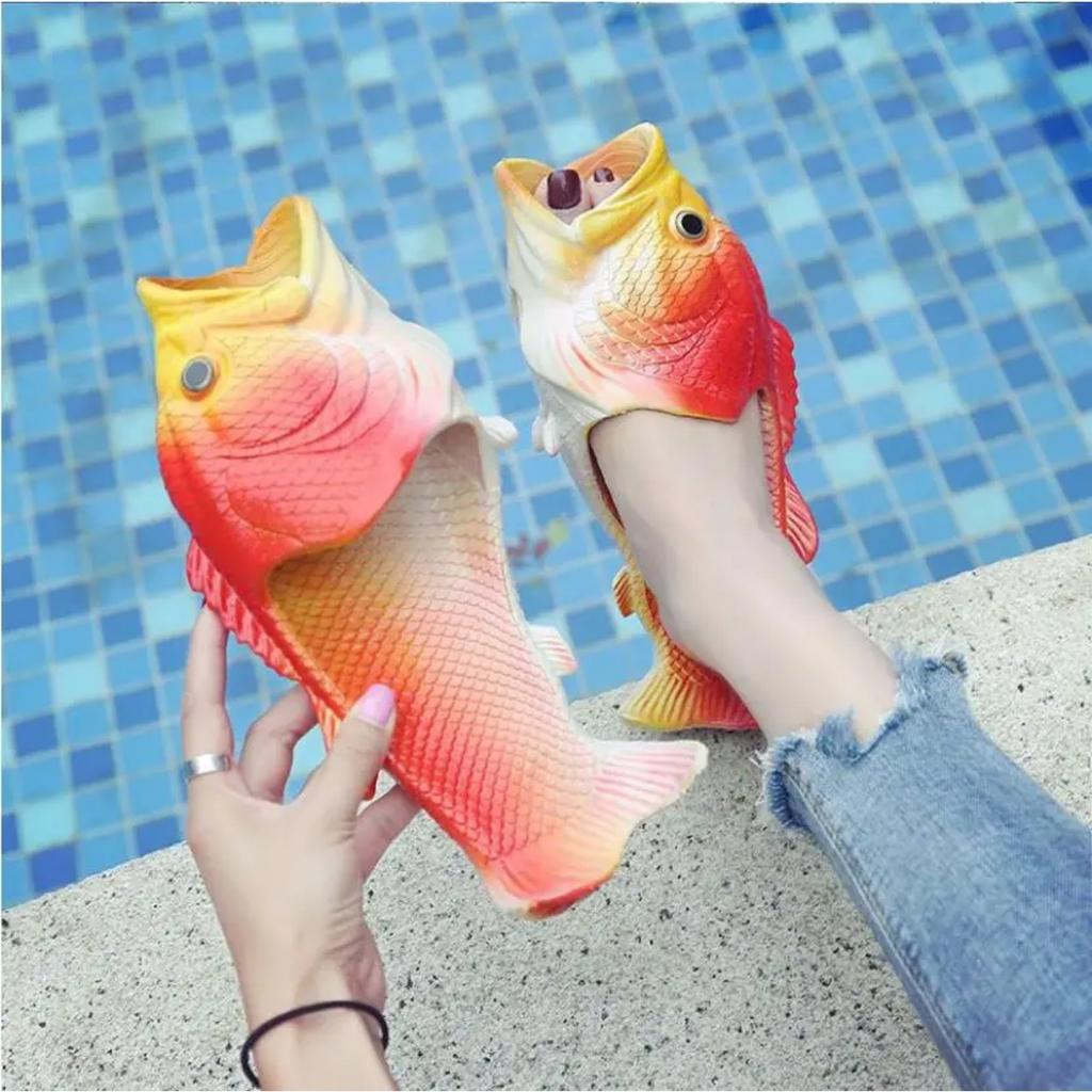 2025 Fish Slippers Fashion Outer Wear Summer Girls Flip Flops Creative Funny Couple Fish-shaped Parent-child Shoes