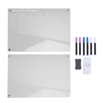2 Pcs Set Acrylic Dry Erase Board 15.7x11.8in Clear Monthly Calendar and Blank Memo Board with 6