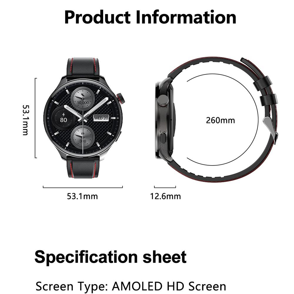 800mAh Large Battery 1.75" AMOLED Fitness 110+ Sports Modes BT Call Health Monitor Outdoor GPS Sports Tracking Smartwatch Men
