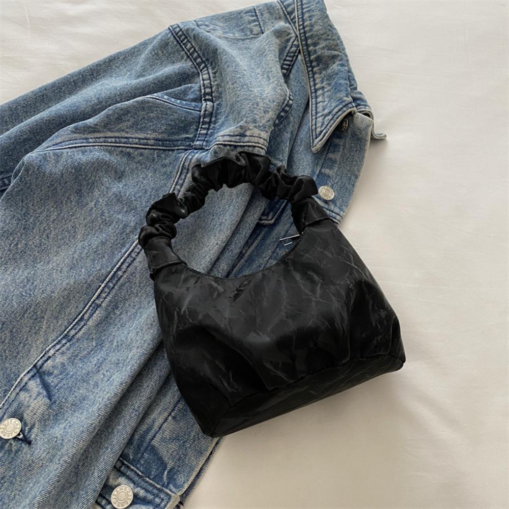 Mini Pleated Handbag for Women Solid Color PU Bag Leisure Armpit Shopping Shoulder Bags Dumpling Handbag Female Underarm Bags