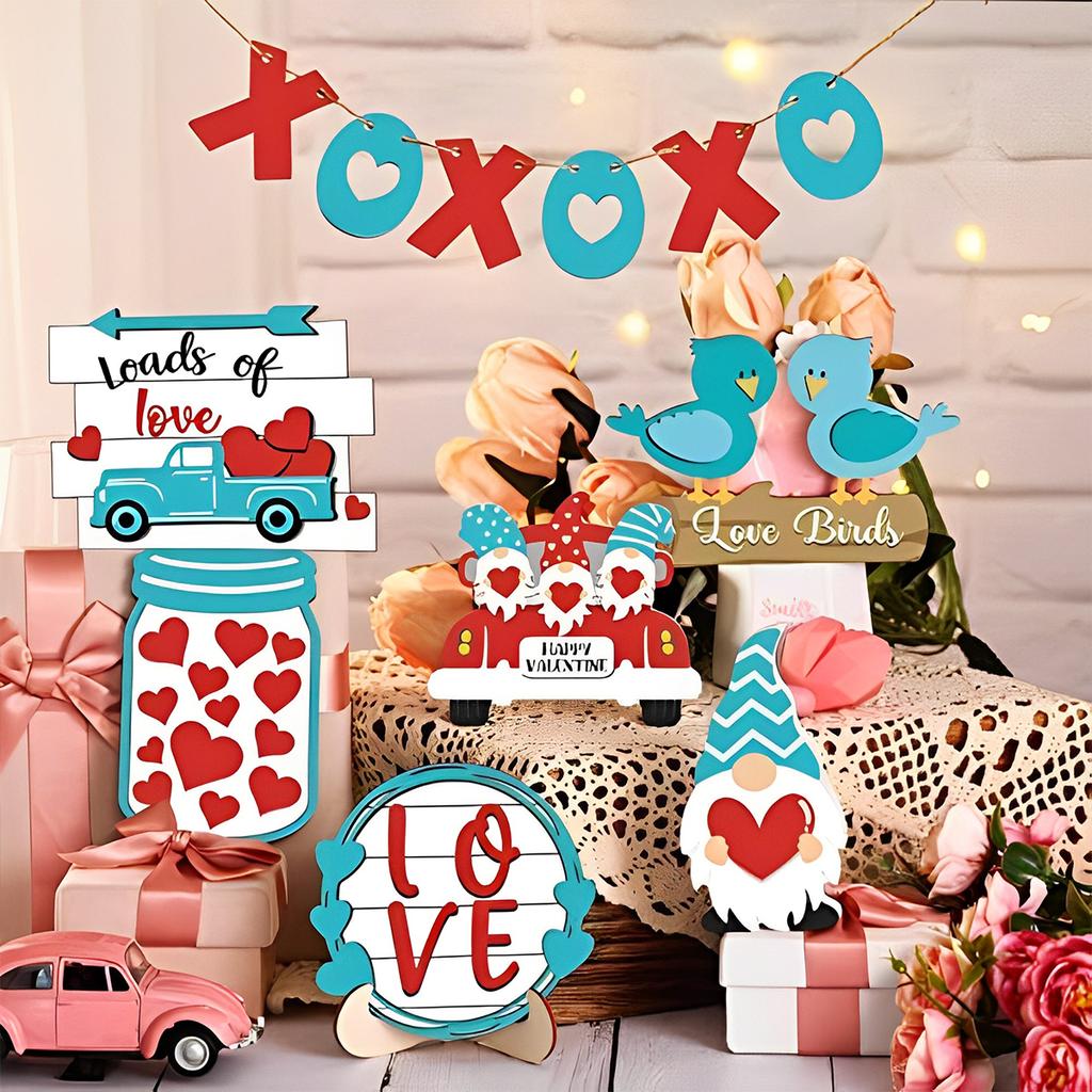 Valentine's Day Tiered Tray Decor Delicate Wooden Valentine Tabletop Decor Reusable Valentine Tray Decoration Love Red Truck