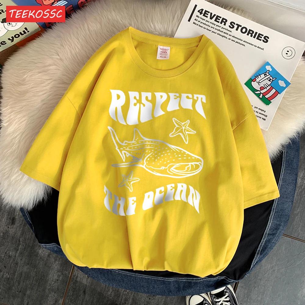 

Уважайте Океан Защищая Китов Принт Женские Футболки Облегающая Футболка Мягкая Футболка Удовольствие Дышащие Топы Женская Одежда 4XL