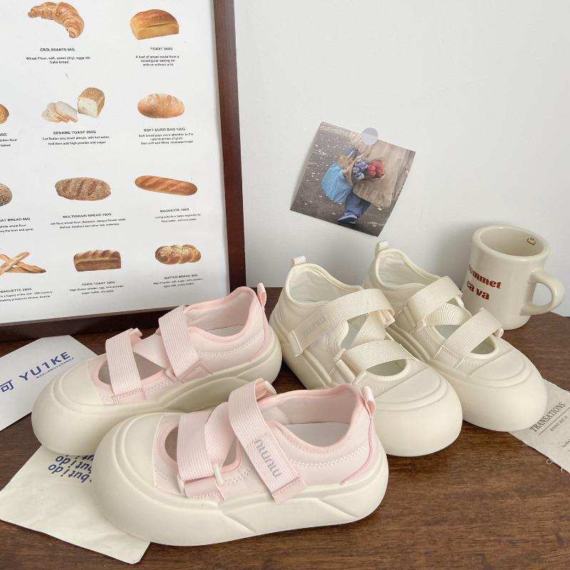 Little white shoes women's summer sandals Velcro bread shoes big head board shoes round head shallow mouth platform shoes