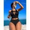 New European and American Swimsuit Special Fabric Solid Color Neck Women's Split Bikini Swimsuit