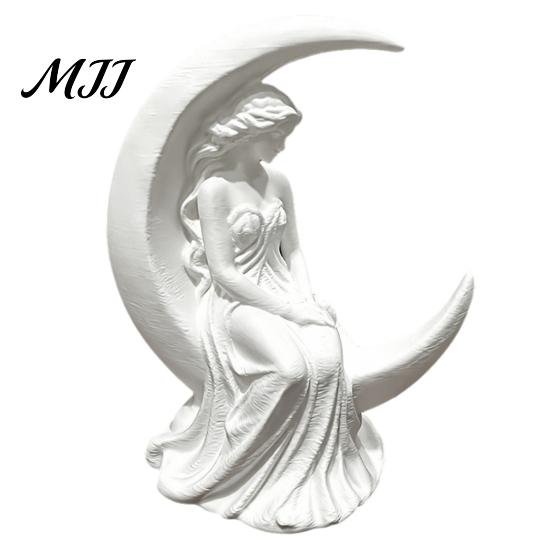 Delicate Textured Figurine Moon Goddess Fairy Figurine, Matte White Sculpture, 3D Printed PLA Bookshelf Ornaments Winged Statue, Mystical Fantasy Home