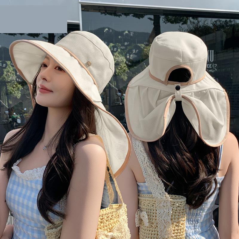 

Жіночий весняно-літній капелюх Buket з великими полями рибальської шапки з шаллю, захистом від сонця та сонцезахисним кремом, сонцезахисним капелюхом 56-58cm чорний