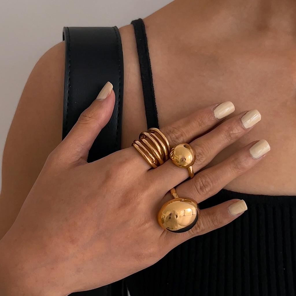 Ingemark 3Pcs/Set Creative Smooth Geometric Chunky Open Rings for Women Punk Irregular Adjustable Finger Rings Men Jewelry Gift